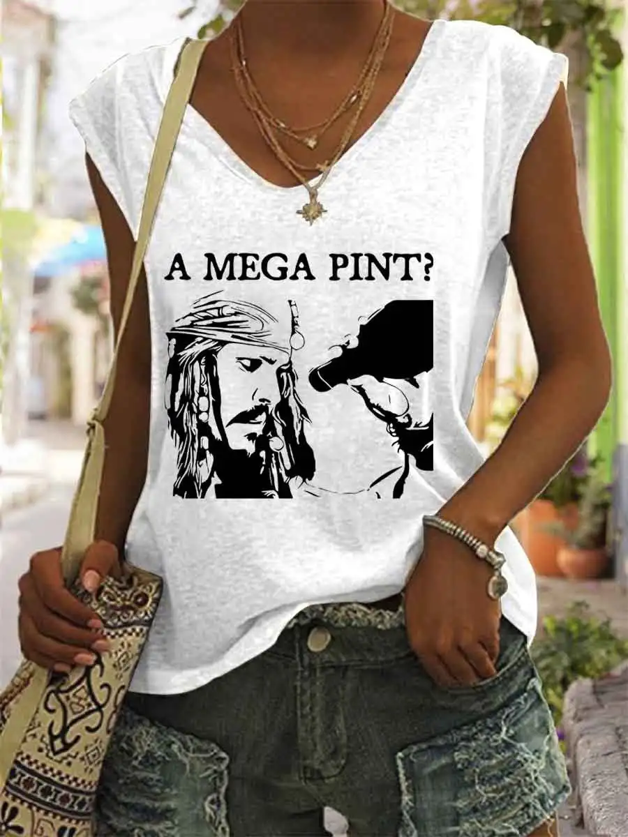 Women's Johnny Depp A Mega Pint V-Neck Tank Top