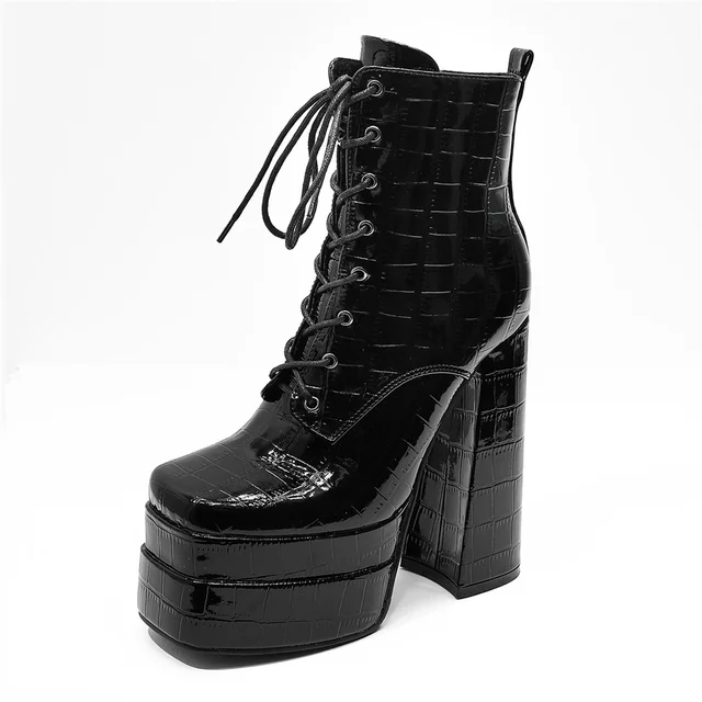 High Heels Women Boots Lace Up 