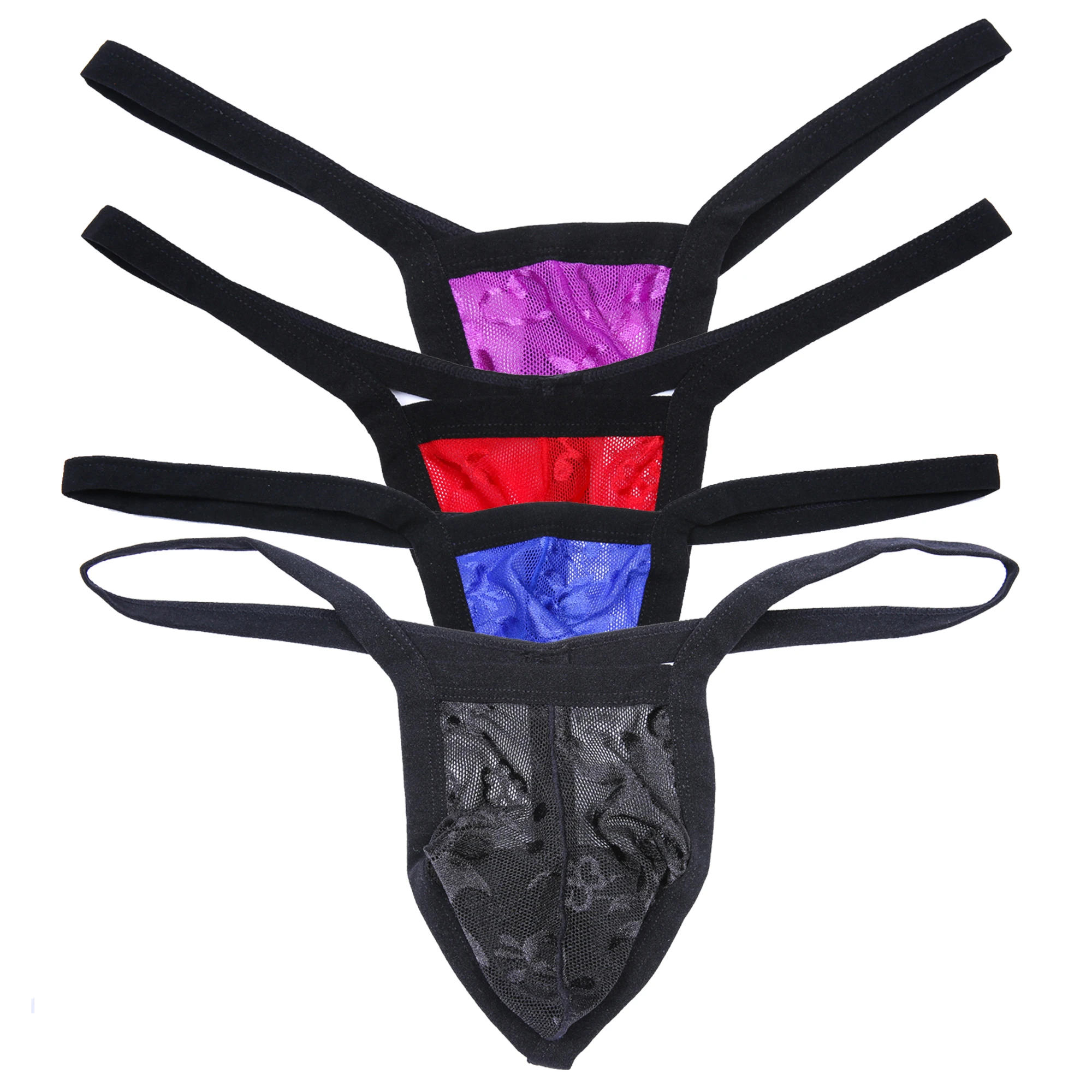 

4PCS/Lot Men Sexy Lace Sheer G-string Thong T-back Transparent Underwear Sissy Panties Gay Underwear Ropa Interior Hombre Briefs