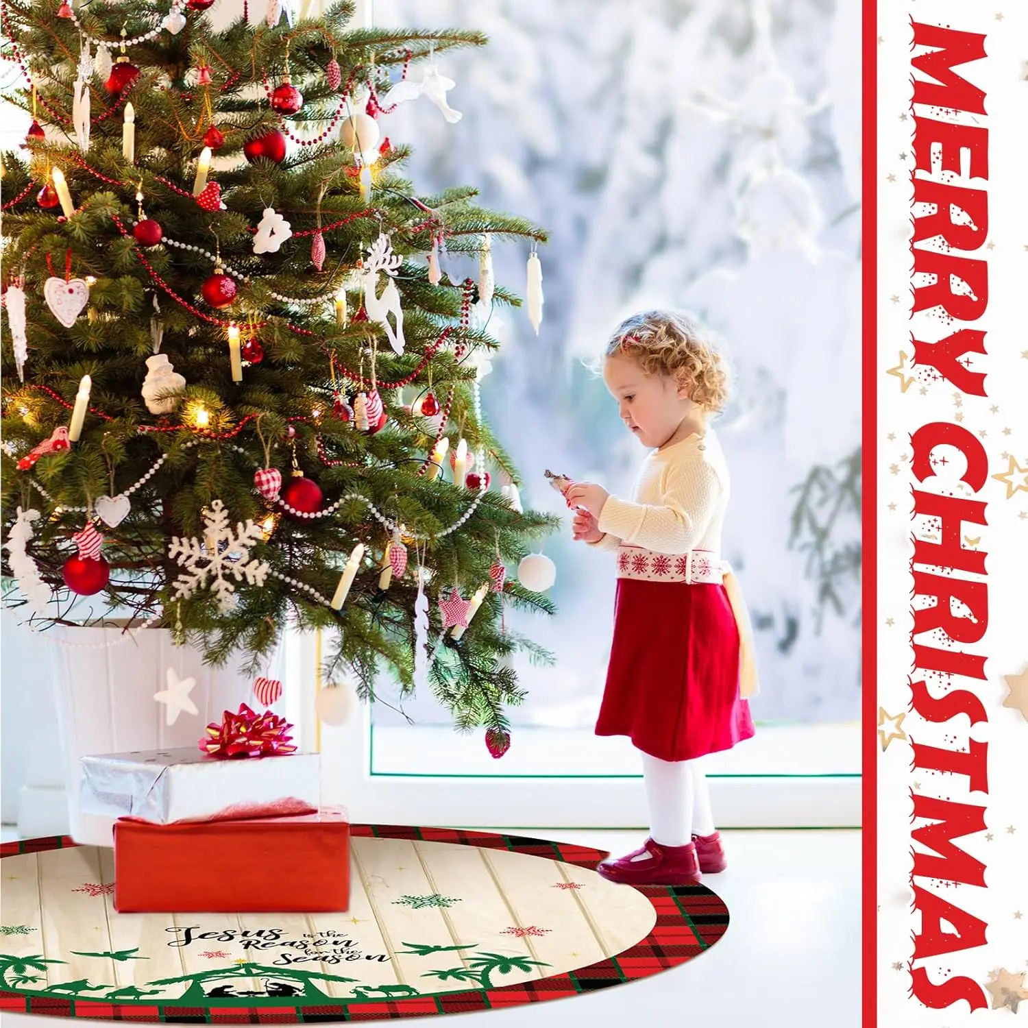 Юбка на рождественскую елку 48 дюймов красно-черная клетчатая юбка в виде дерева