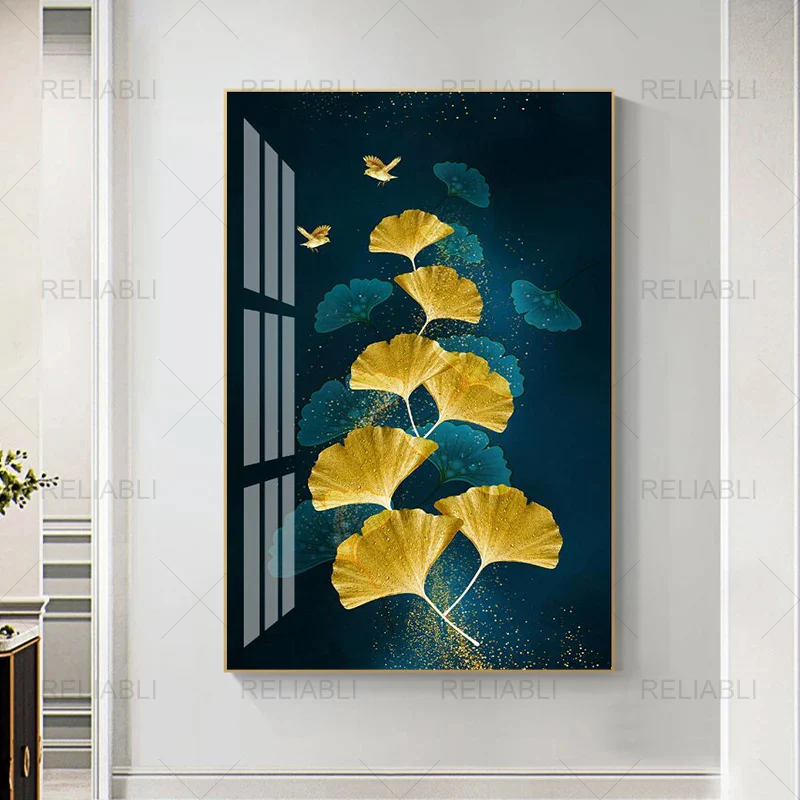 Золотой гинкго билоба абстрактные листья плакат и принты Современная Картина на