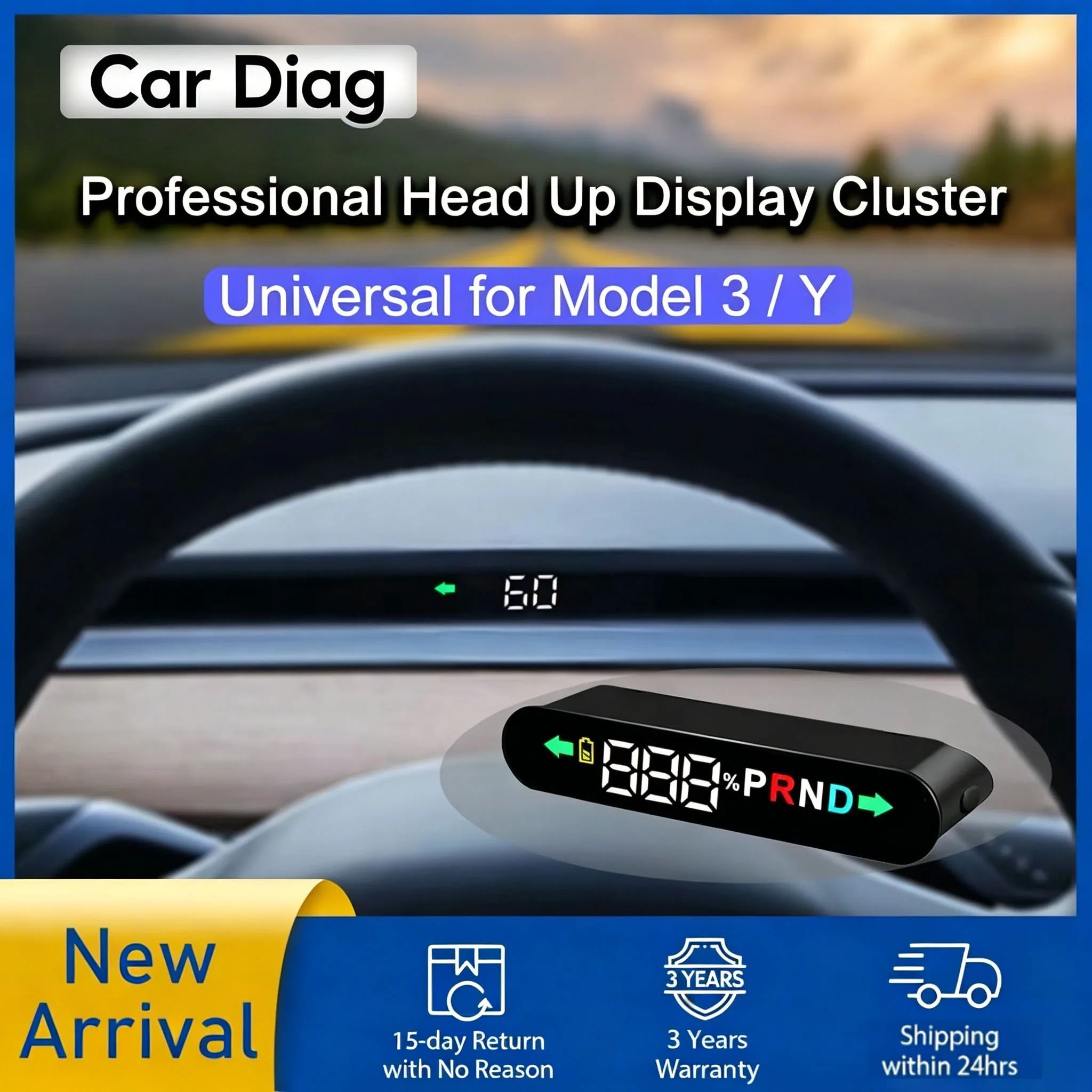 Фото Обновленный 2026 Super Mini Cluster New Y Juniper: скрытый HUD-дисплей на воздуховод с отображением скорости, для Model 3 Highland, с функцией указателя поворота, для всех моделей M3 MY №1