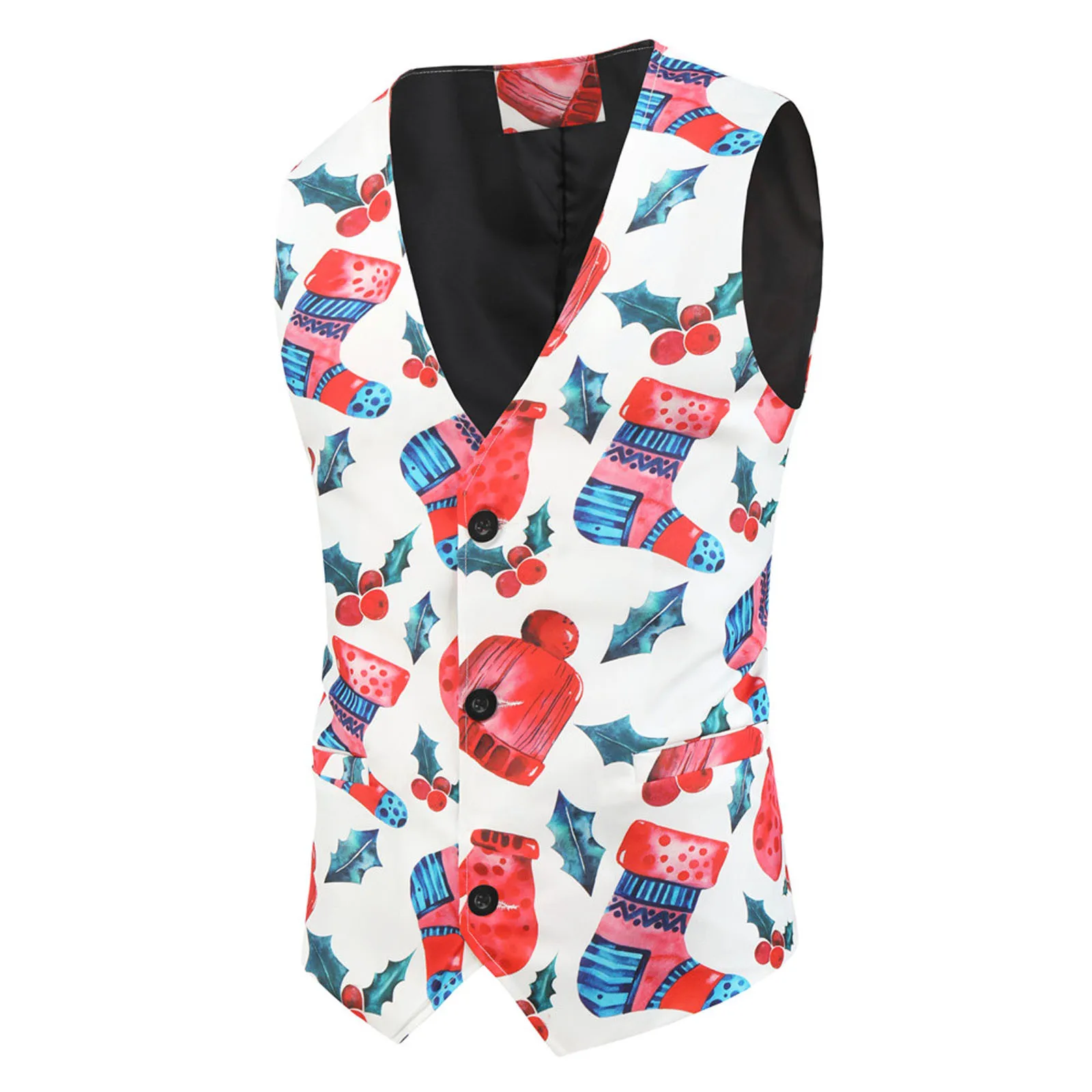 

Winter Casual Suit Men's Single-breasted Printed Christmas And Autumn Vest Men's Tank Tops Short Sleeve Workout Set