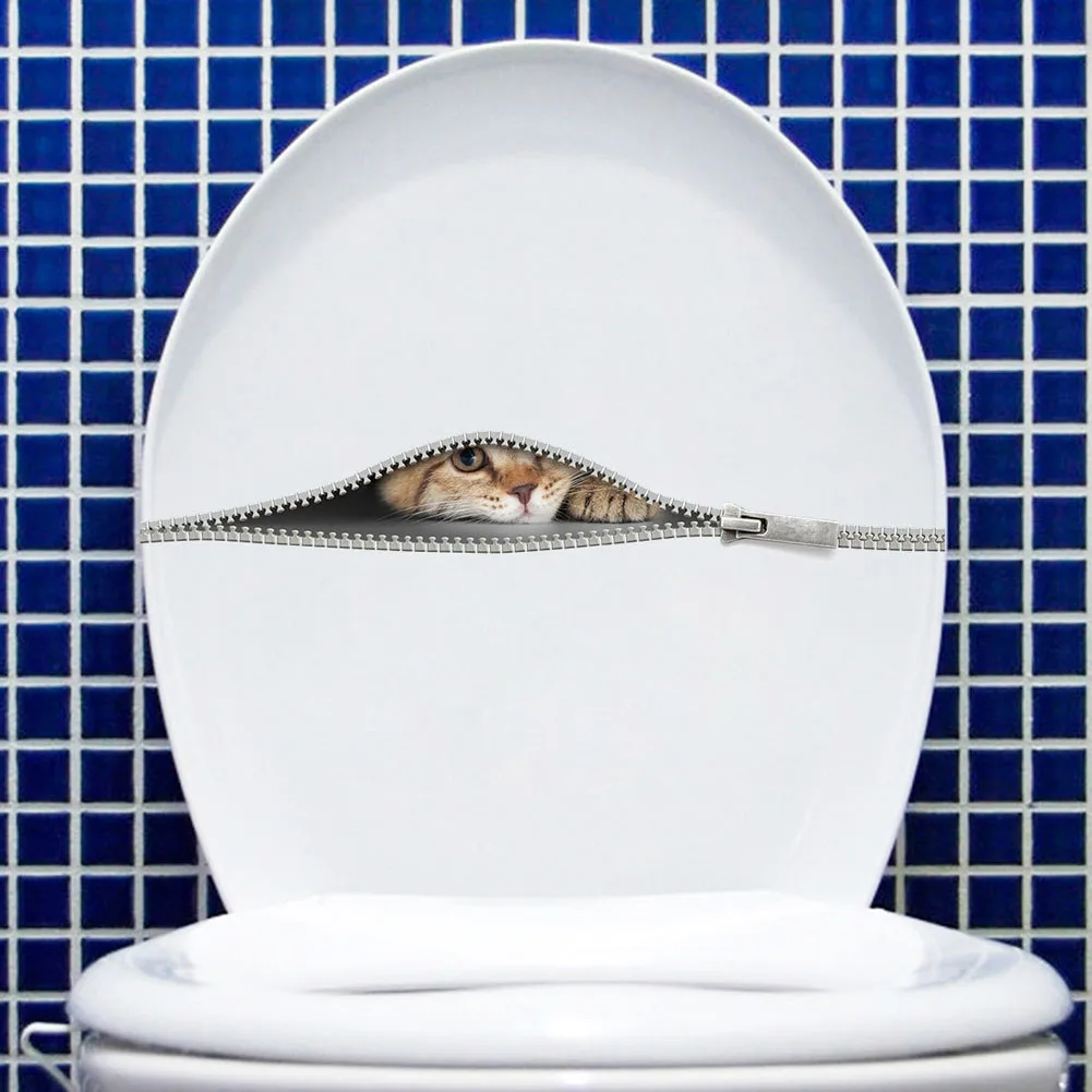 

3d vivid Cute Cat in the zipper wall stickers home decor living room bathroom toilet refrigerator animal wall decals poster art