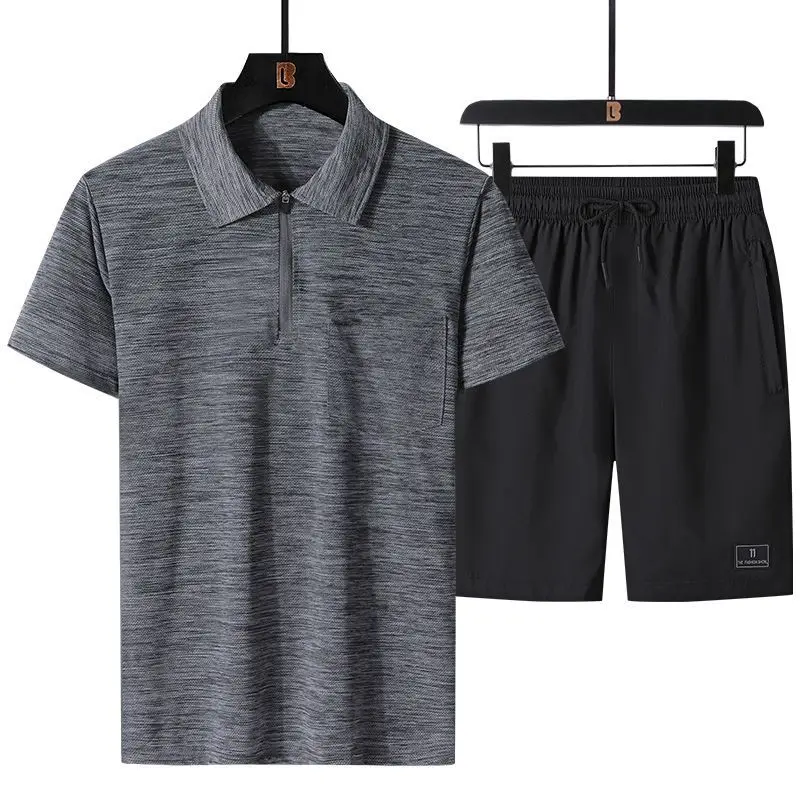 

Мужской комплект из футболки и шортов, повседневный деловой комплект из двух предметов, футболка с коротким рукавом и штаны, большие размеры, лето 2023