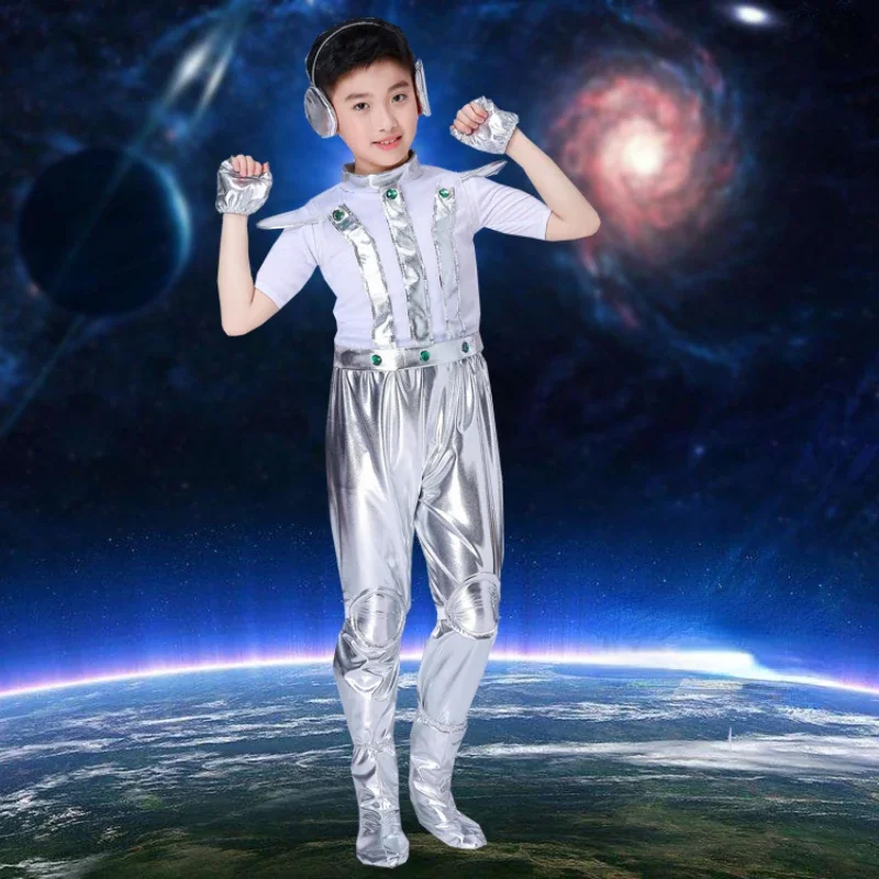 Детский костюм робота на Хэллоуин для мальчиков и девочек белая Серебряная