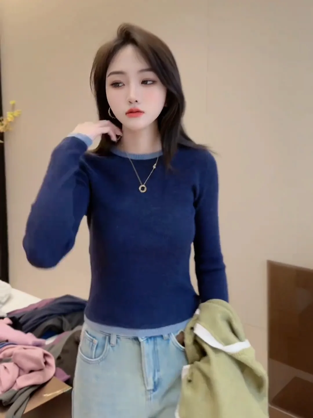 Лоскутное шитье контрастного цвета Внутренняя одежда Базовый трикотаж для