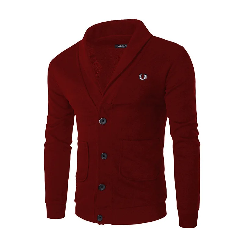 

Mens Cardigan Wheat Embroidery Sweater Autumn Winter America Coat Add 4 Color Solid Warm Knitwear Jumper Casual Men Cardigans