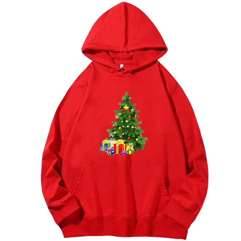 Christmas sweatshirt woman Christmas tree and presents fashion Harajuku graphic Hooded sweatshirts cotton hoodies women clothing