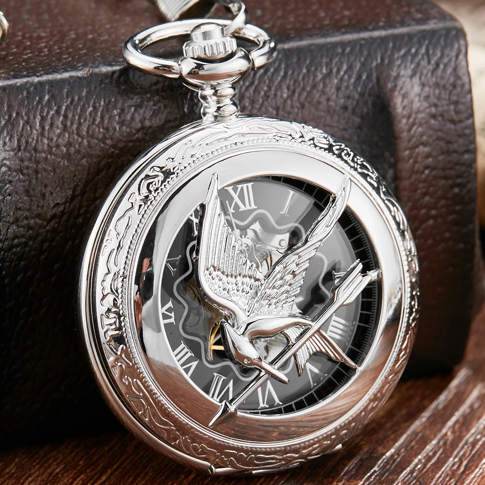 

Skeleton Mechanical Vintage Watch Necklace Steampunk Fob Pocket Watch Clock Pendant Hand-winding Men Women Chain Gift reloj homb