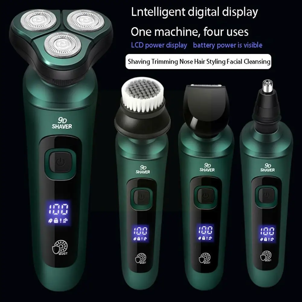 

4 In 1 Smart Electric Shaver LCD Digital Display Three-head Multi-function Washing USB Floating Rechargeable Beard Razor Kn F8I9