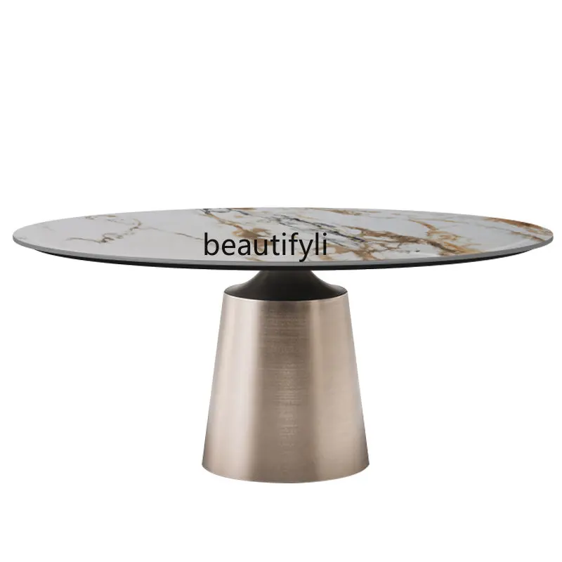 

yj Light Luxury Oval Stone Plate Dining Table Modern Simple Small Apartment Restaurant Marble Dining-Table