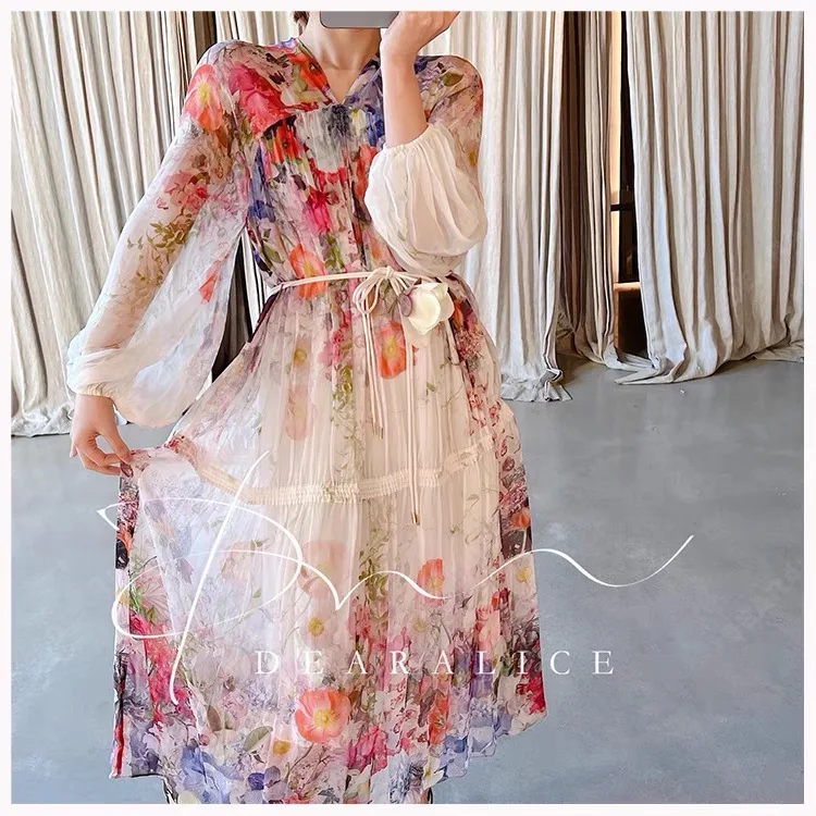 

SuperAen 2022 Loose Spring Summer New V-neck Printing Strap A-LINE Casual Ankle-Length Woman Dress