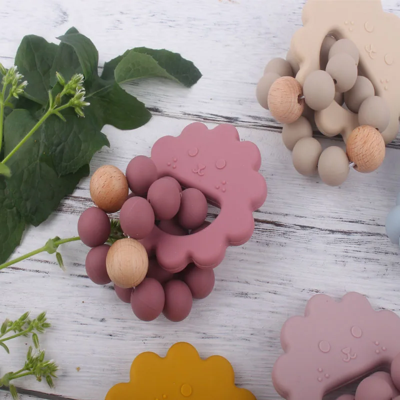 

BPA Free Silicone Rattle Baby Toy Grasping Toy Wooden Silicone Rattle Educational toy Sensory Play
