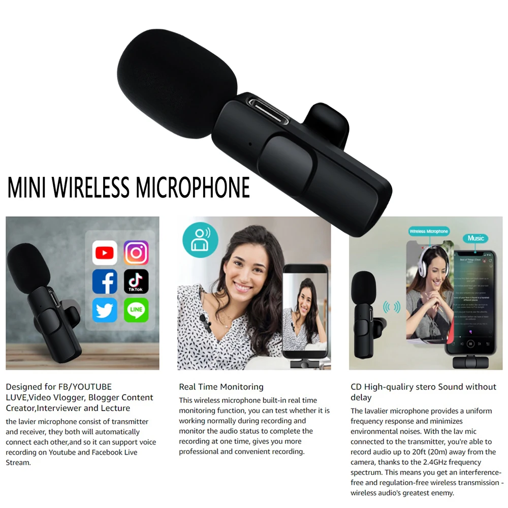 Беспроводной микрофон портативный мини-микрофон для записи аудио и видео iPhone 13