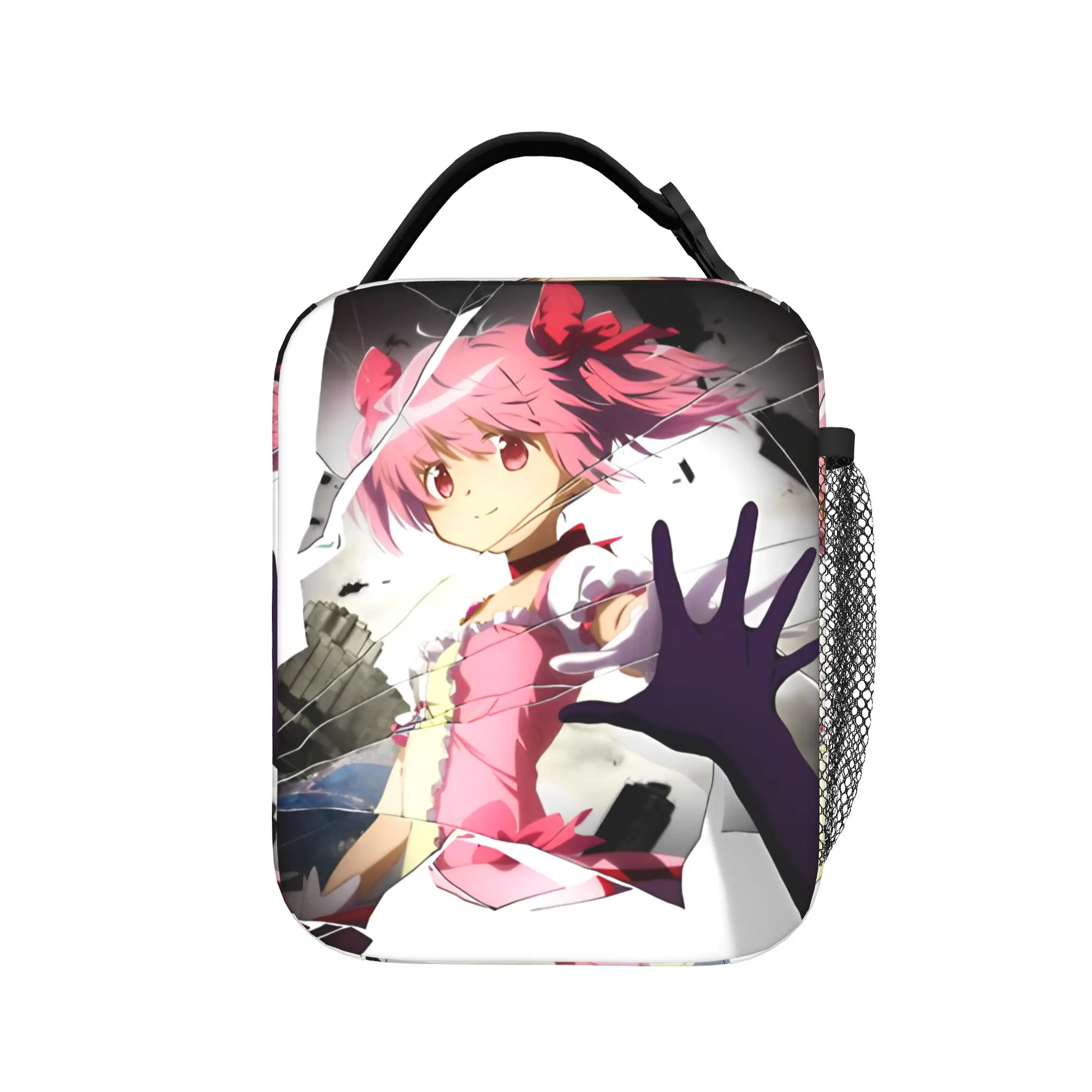 Фото Сумка-холодильник Kawaii Girl Puella Magi Madoka Magica, многоразовая, для еды, с изображением Кьюбей, большая сумка-тоут для обеда в стиле аниме №2