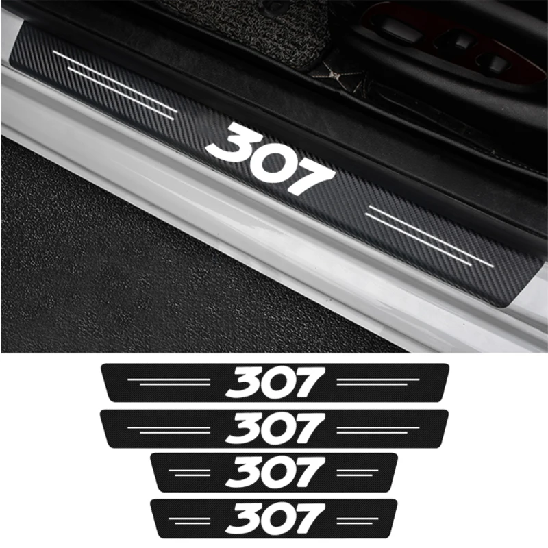 

4PCS For Peugeot 307 207 3008 308 208 206 407 508 2008 Carbon Fiber Car Door Sill Protector Film Scuff Plate Threshold Stickers