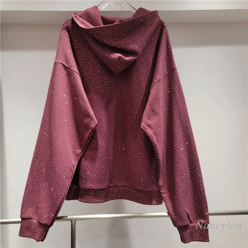 Сверкающий свободный свитшот с капюшоном и длинными рукавами Design Sense + прямые