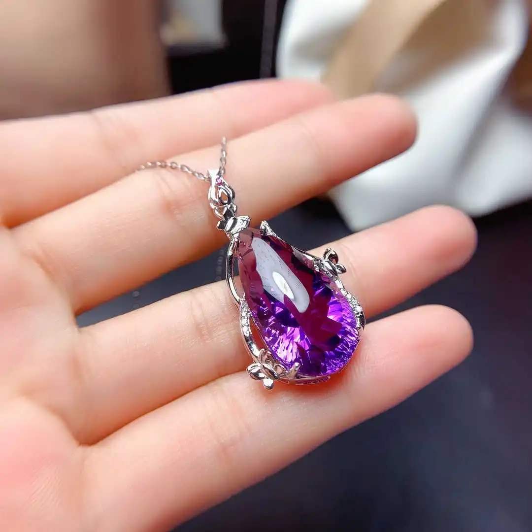 

Sterling Silver 925 Amethyst Jewelry Chains Necklaces Origin 925 Silver Collares Mujer Naszyjnik Amethyst Pendants Females