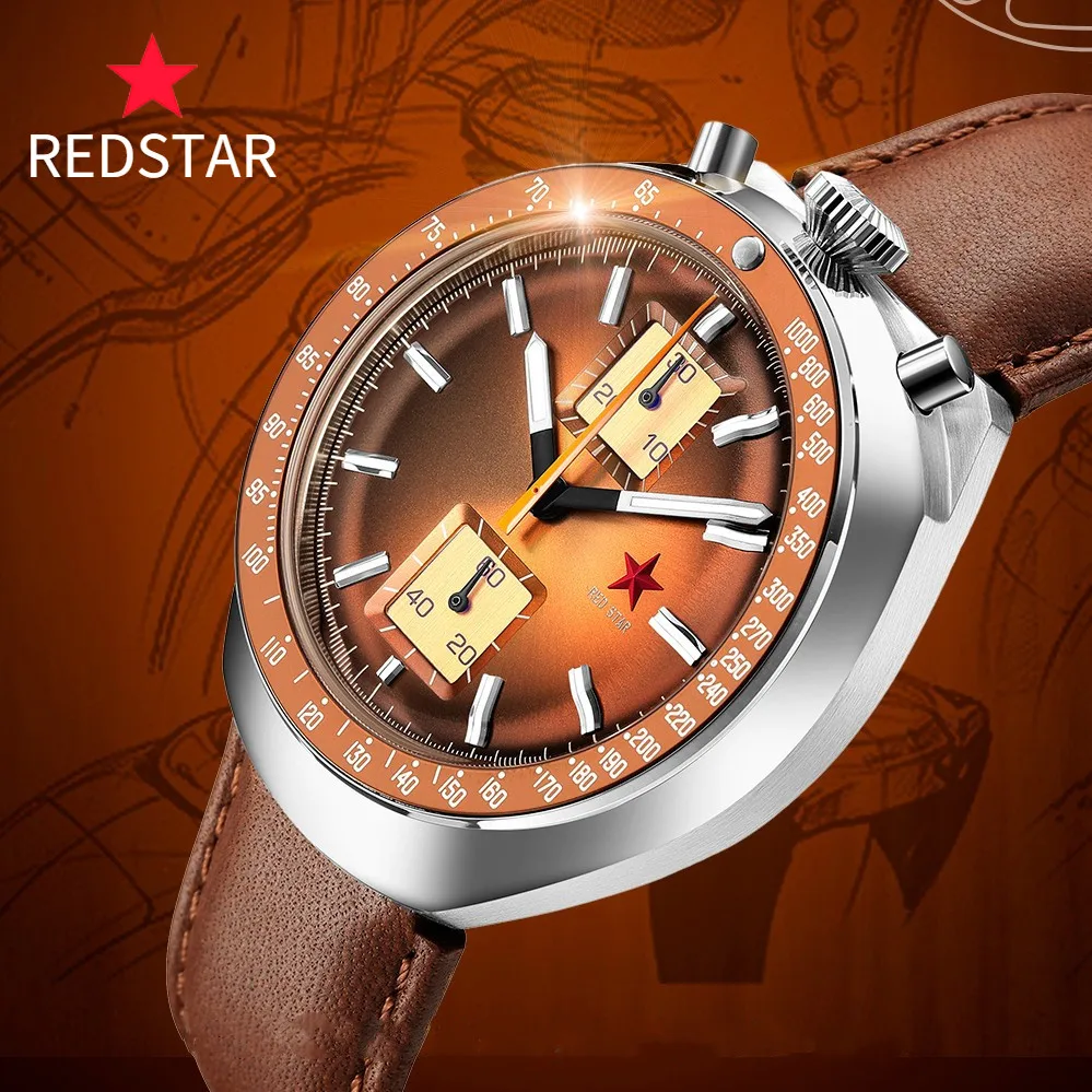 

RED STAR 42mm Bull Head Seagull st1901 Movement 1963 Chronograph Mechanical Watch Men Hardlex Military Super Luminous Wristwatch