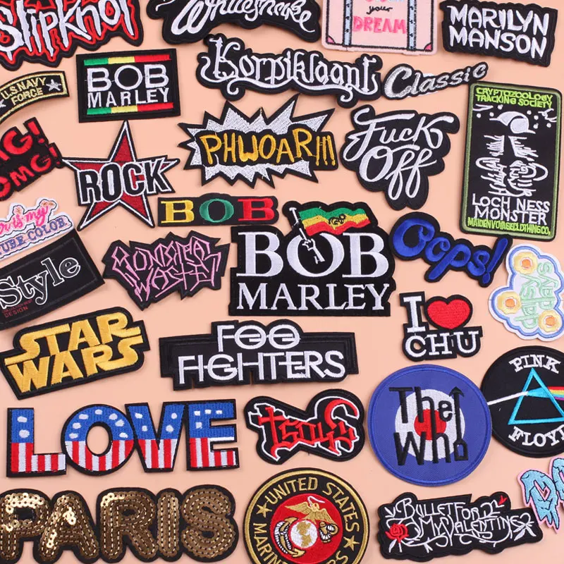 

Rock Iron on Letters Patches on Clothes Hippie Metal Band Embroidered Patch Badges Sewing Clothing Thermoadhesive Patch Stickers