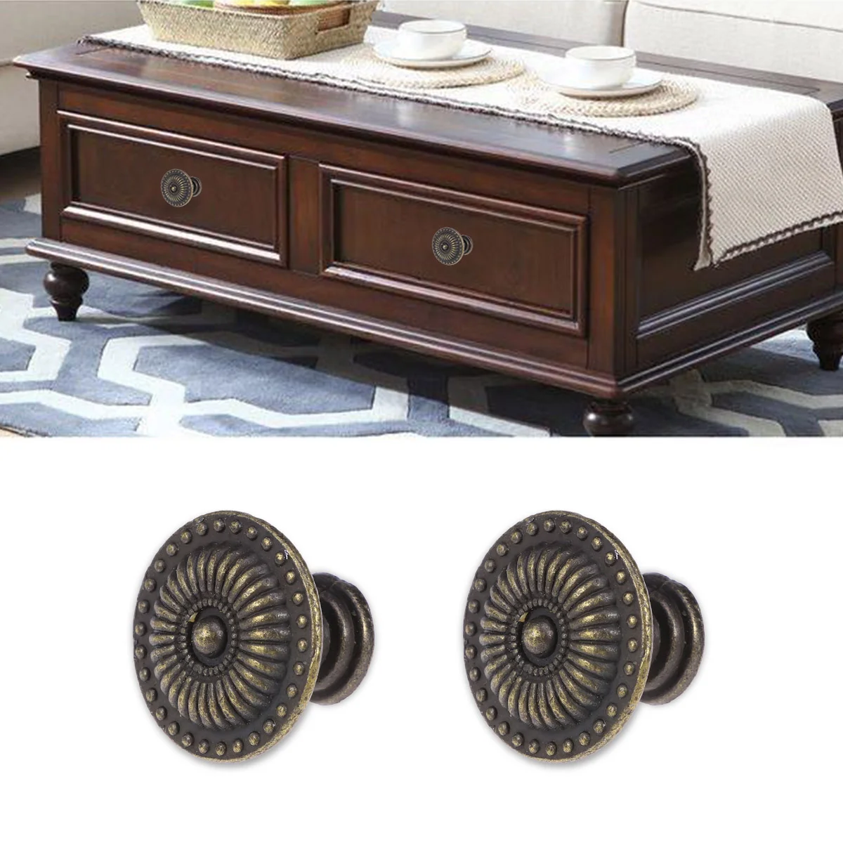 

Knobs Drawer Cabinet Vintage Handles Knob Door Kitchen Retro Handle Cupboard Dresser Cabinets Bronze Round Nightstand Metal