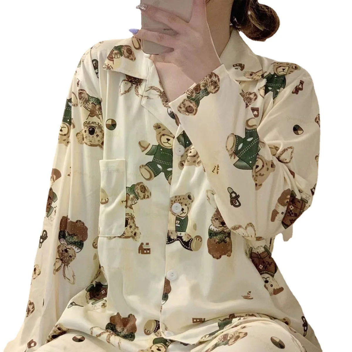 Home Suit Korean Sleepwear  Print Pajamas Women Autumn Pijama Pyjamas Long  Sleeve 2 Piece Set Nightwear