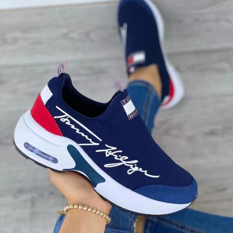 

2022 Women Fashion Vulcanized Sneakers Platform Solid Color Flats Ladies Shoes Casual Breathable Wedges Ladies Walking Sneakers