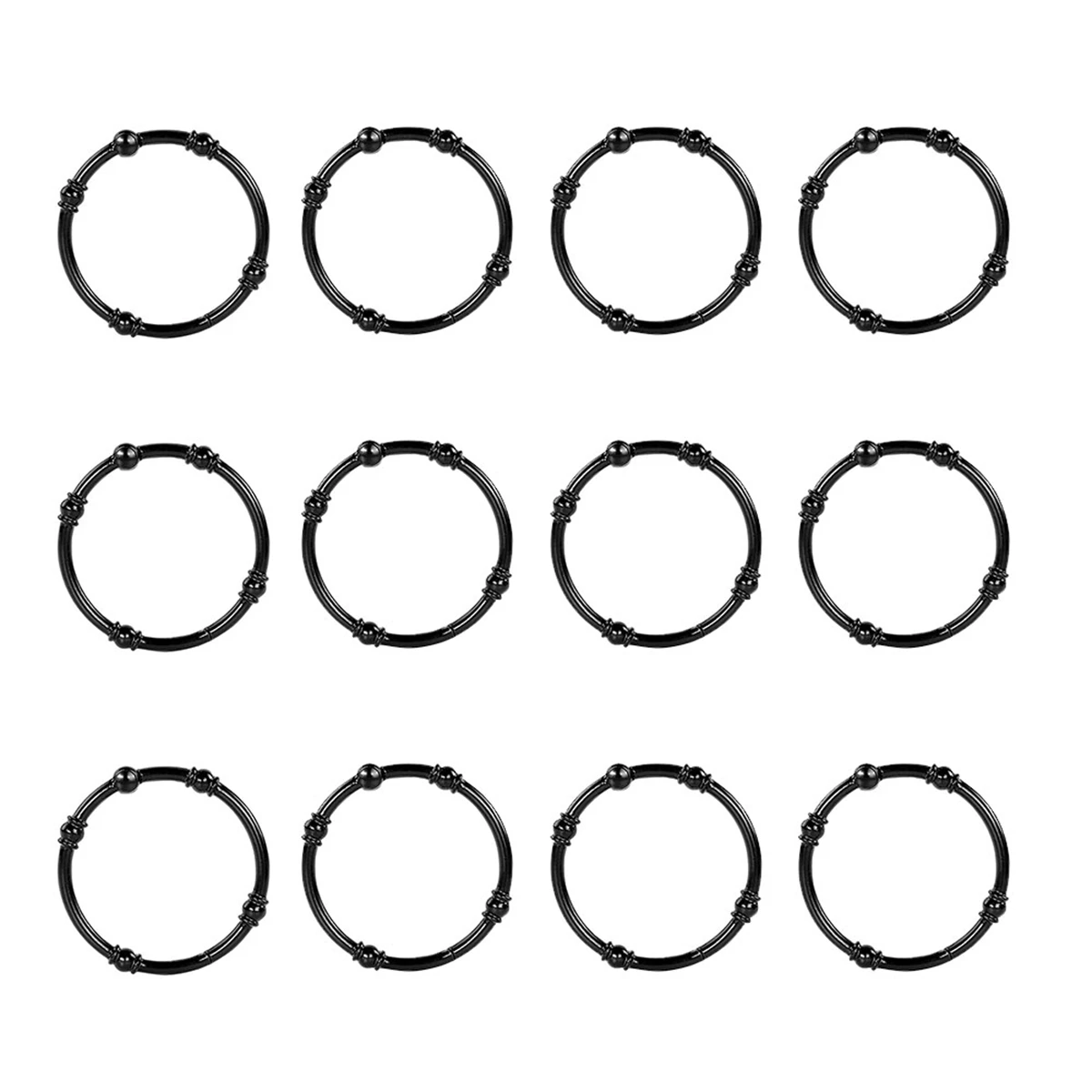 

Bathroom Rust-Proof Shower Curtain Hooks 12 Round Industrial Decorative Shower Curtain Rings Black