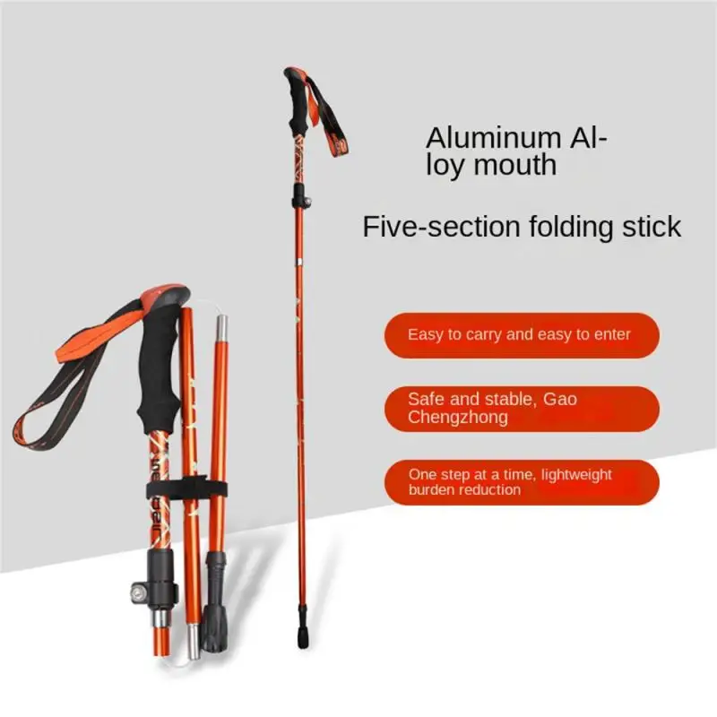 

Aluminum Alloy Mountaineering Cane Trekking Folding Pole Ultralight Walking Staff 5-section Ultra-short Trekking Pole Portable