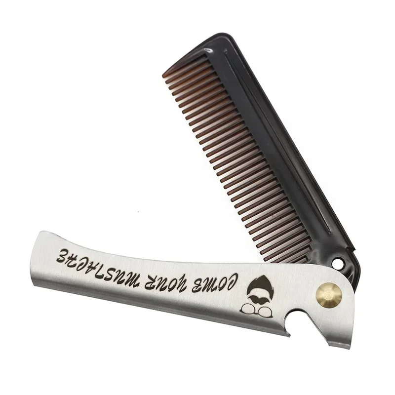 

1 Pcs Knife Shape PP Teeth Detangling Hair Beard Facial Comb Men Folding Pocket Comb Metal Handle Foldable Combing Mustache Comb