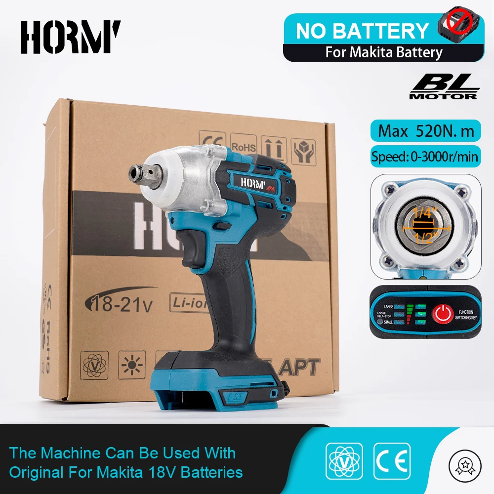 

Hormy Brushless Cordless Electric Impact Wrench 520N.m Driver Motor Hand Drill Screwdriver Power Tool For Makita 18V Battery