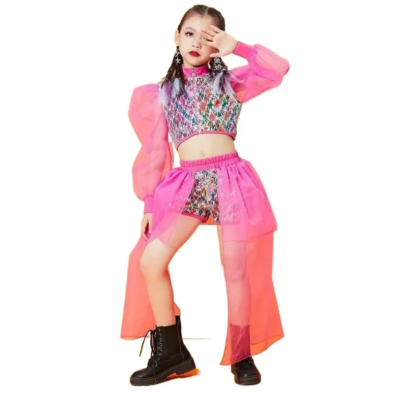 

Sequin performance attire girls' runway fashion trendy runway set children's jazz dance clothing explosive street fashion
