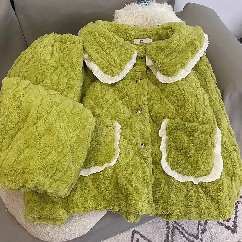 Интенсификация три слоя хлопка теплый костюм с длинными рукавами домашняя