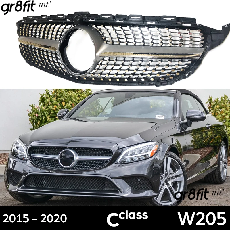 

Черная решетка-гриль из АБС-пластика для Mercedes C Class W205 Sedan S205 Wagon A205 Cabrio C205 Coupe 2015 - 2020