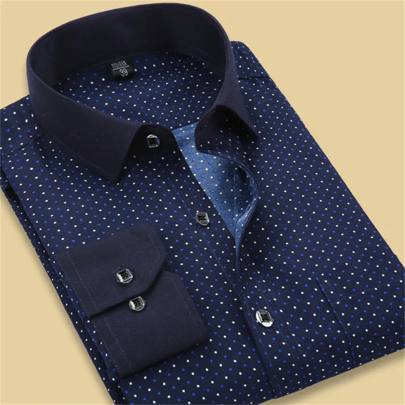 2017 Spring Arrival Men Floral Shirts Fashion Long Sleeve Individuality Business Casual Korean Man Dot Printed Dress Shirts