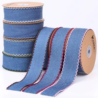 38mm denim wave edge ribbon diy make bowknots kids hair accessories material gift flower packaging double side jeans fabric tape