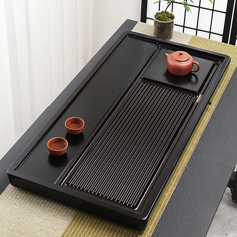 

Black Rectangular Tea Wooden Trays Luxury Gong Fu Drainage Tray Decorative modern Office Bandeja Rectangular Household Items