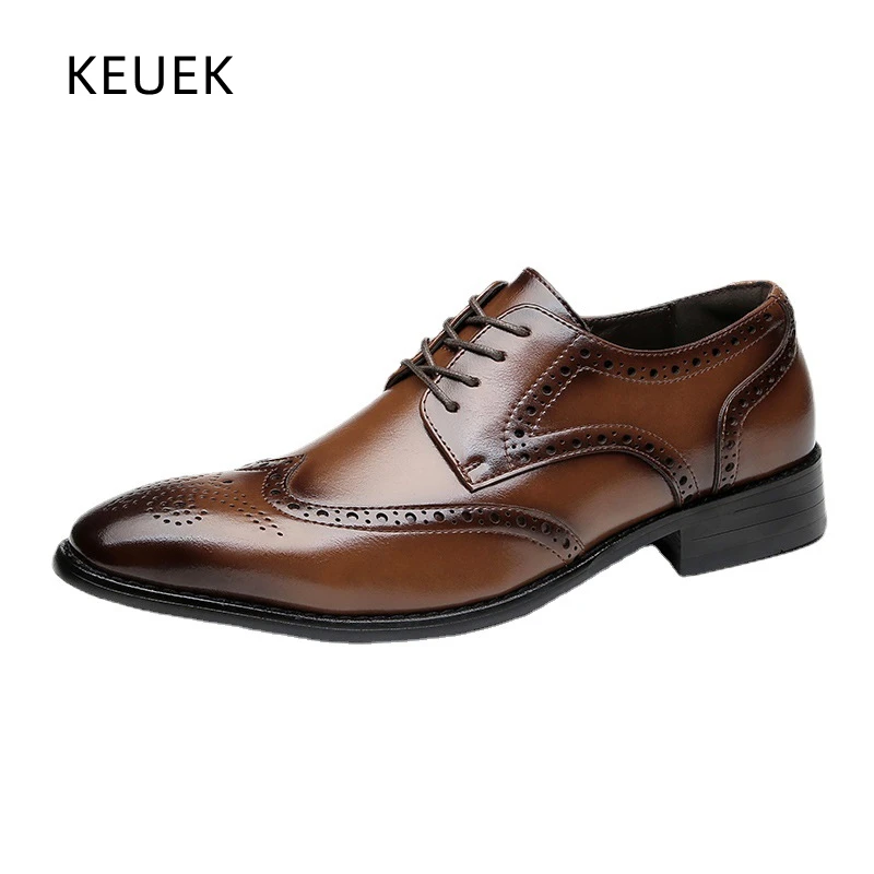 

New Inner Heightening Formal Leather Shoes Men Genuine Leather Brogue Casual Dress Oxford Party Office Daily Wedding 03B