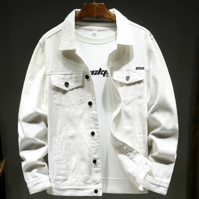 Men's White Khaki ArmyGreen Denim Jacket Loose Fashion Comfortable Men Clothing Coat  99% Cotton Stretch Slim Jeans Cargo Jacket