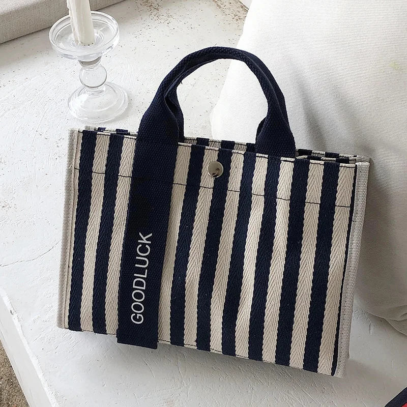 

Fashion Striped Women Shoulder Bag Korean Style Canvas Sling Bags Small Square 2023 Handbag Mommy Simple Travel Handbags
