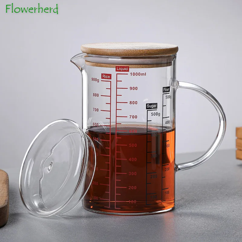 

Graduated Glass Measuring Cup Glass Scale Cups with Lid Glass Cup Coffee Cups Breakfast Milk Cup High Temperature Resistant