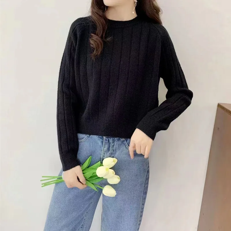 

women's autumn and winter knitted sweater pullover round neck loose one
