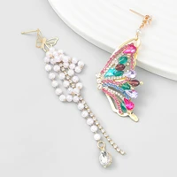 korean style long pearls cute animal butterfly dangle earrings for women girls crystals trendy asymmetric earring party jewelry