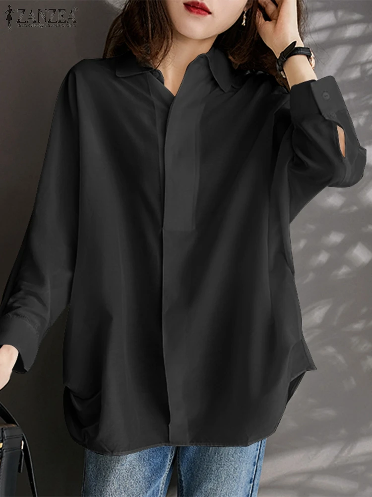 

ZANZEA Stylish Women Blouse Spring Elegant Office Lady Shirt Solid Lapel Neck Long Sleeve Work BlusasCasual Femininas Top Tunic
