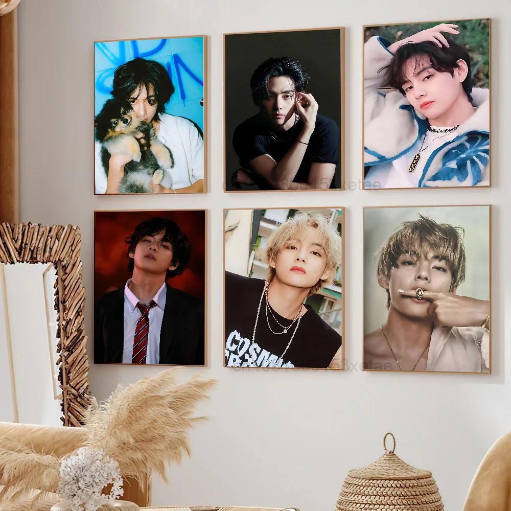 Постер Kpop Boy Kim Tae Hyung V печать на бумаге для дома гостиной спальни входа в бар кафе