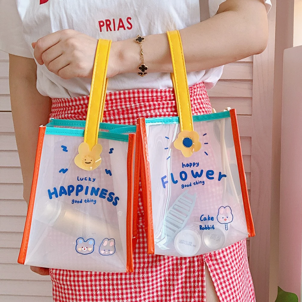 

PU Transparent Handbag Jelly Bag for Summer Bunny Tote Bag Travel Lunch Bag Handbag Storage Cartoon Design Waterproof