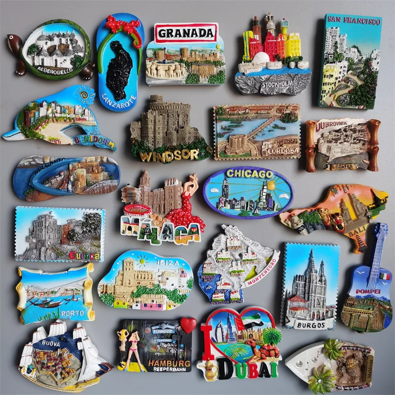 

Fridge Magnets Spain Hamburg Germany Croatia Montenegro Sweden Bali Maldives Chicago USA Dubai India Lanzarote Collection Gifts