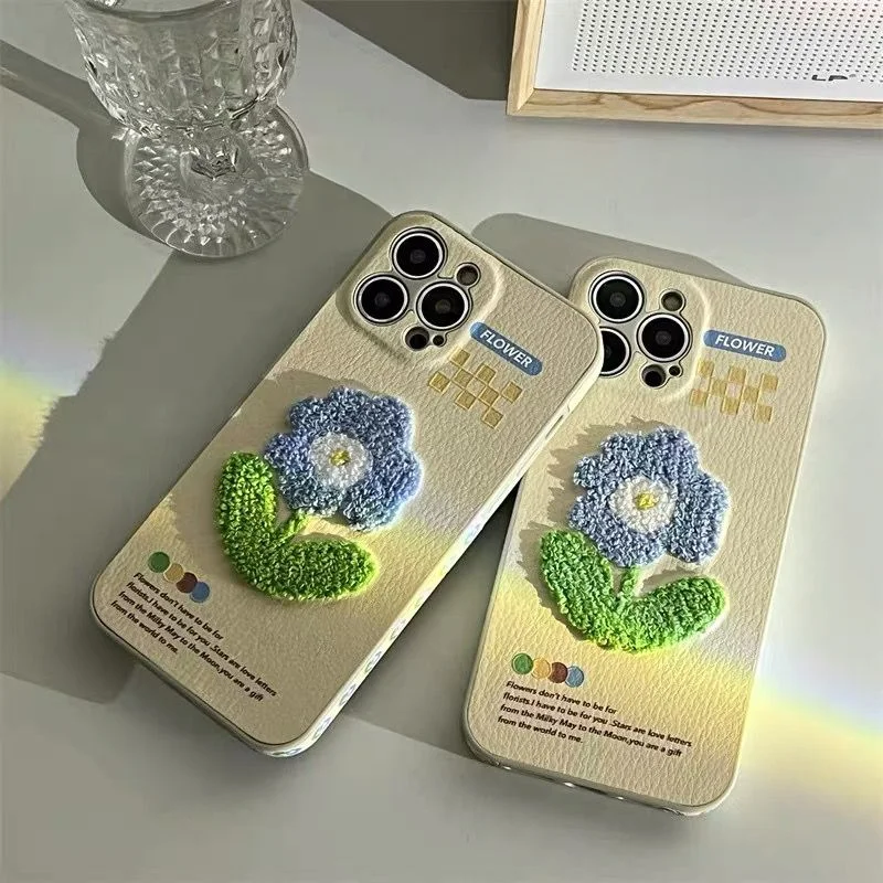 Iphone14/13/12/11pormax Mobile Phone Protective Case All-Inclusive Trendy Small Fresh Three-Dimensional Flower Plush Pattern