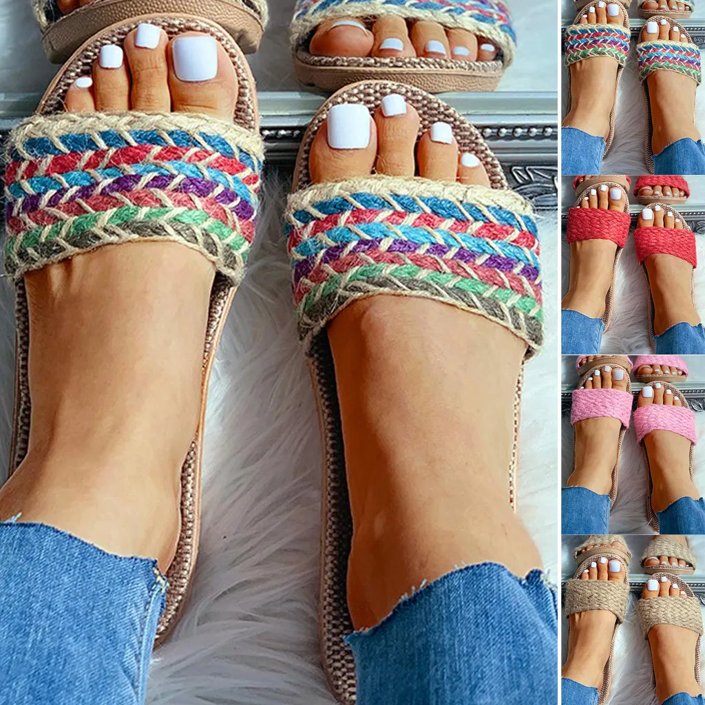 

Women's Fashion Anti-slip Linen Home Indoor Open Toe Flat Shoes Beach Slippers slippers women zapatos mujer sapatos femininos@10